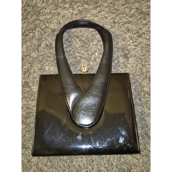 Francois Of California Patent LeatheBlack purse Classic Retro with gold hardware - Picture 6 of 6